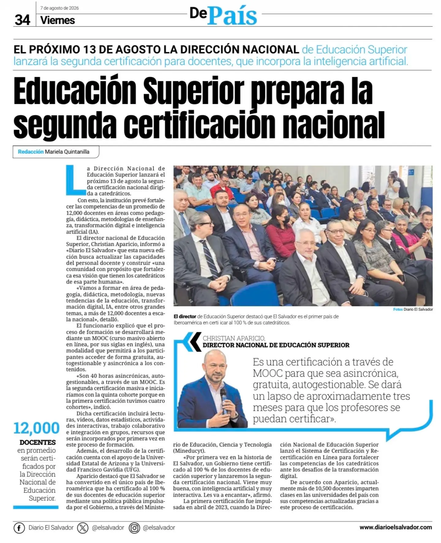 La educación superior salvadoreña continúa escribiendo una nueva página en su historia. Próximamente, el Ministerio de Educación a través la Dirección Nacional de Educación Superior lanzará la II certificación nacional para docentes universitarios, una iniciativa que incorpora la inteligencia artificial como parte de las competencias esenciales para la enseñanza del presente y del futuro.